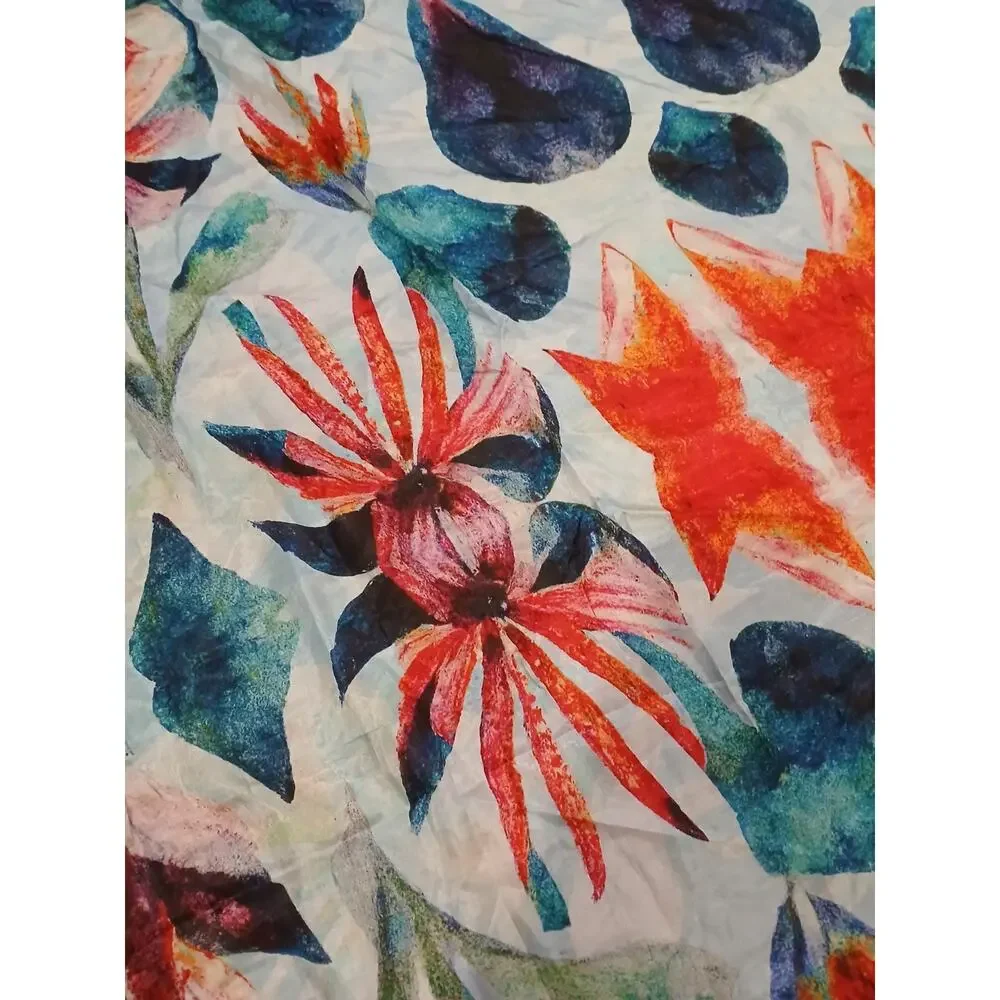 100% SILK‎ Scarf Vietri Milano Long Wrap 41x69 Blue Colorful Modern Art Tropical